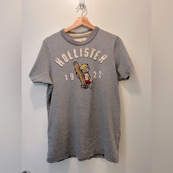 Hollister Embroidered Boyfriend Style T shirt, Grey Oversized T-Shirt - Picture 3 of 4